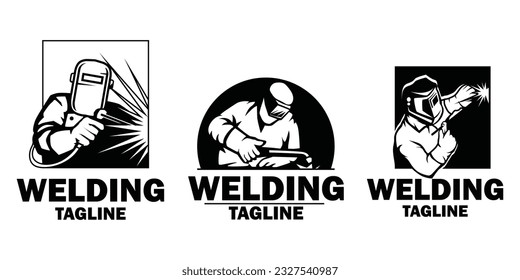 Welder logo design telpmate. Welding mas silhouette logo illustration.