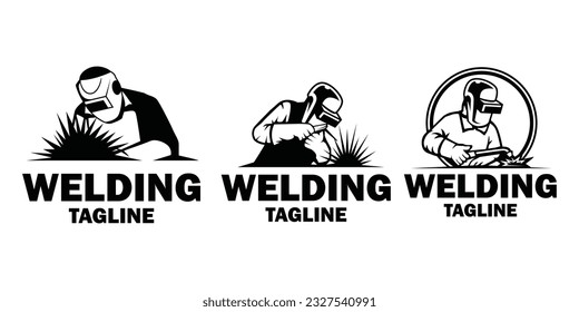 Welder logo design telpmate. Welding mas silhouette logo illustration.