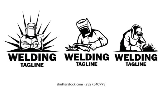 Welder logo design telpmate. Welding mas silhouette logo illustration.