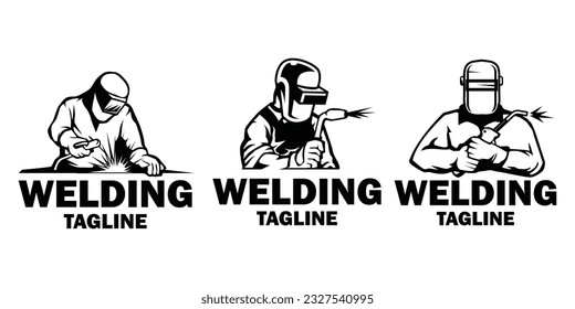 Welder logo design telpmate. Welding mas silhouette logo illustration.