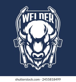 welder logo template with bison head mascot