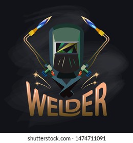 welder logo vector on black background. Logo design mask with text. EPS10