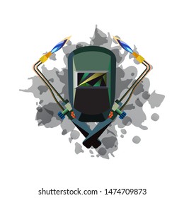 welder logo vector on grey background. Logo design mask with text.