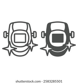 Welder man protective mask line and solid icon, work safety concept. Vector graphics. Workwear clothes sign on white background, outline style icon for mobile or web design