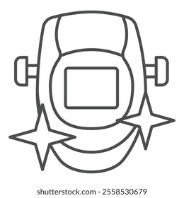 Welder man protective mask thin line icon, work safety concept. Vector graphics. Workwear clothes sign on white background, outline style icon for mobile or web design