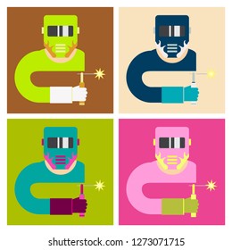 welder man vector illustration flat style side front