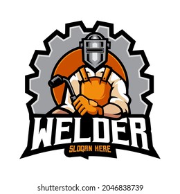 welder mascot logo design illustration vector isolated on white background 
