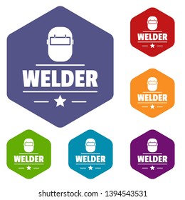 Welder mask icons vector colorful hexahedron set collection isolated on white 