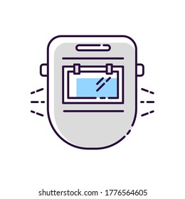 Welder mask RGB color icon. Headgear to work on engineering job. Labor safety for constructor. Protection for electrician. Face steel helmet to work on heavy production. Isolated vector illustration