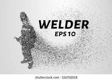 A welder with particles. The silhouette of a welder consists of circles and points. Vector illustration.