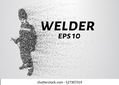 A welder from particles. The silhouette of a welder consists of circles and points. Vector illustration.
