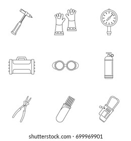 Welder profession icon set. Outline set of 9 welder profession vector icons for web isolated on white background