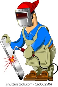 welder in protective coveralls and protective mask, vector