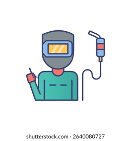 Welder in protective gear flat vector design illustration