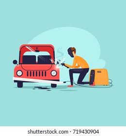 Welder, repair. Flat design vector illustration.