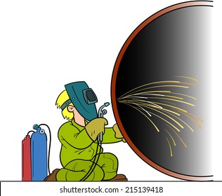 Welder repairs a huge pipe