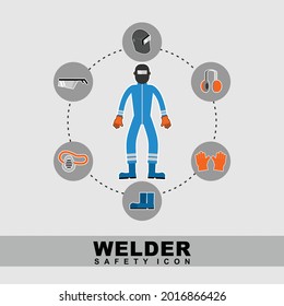 welder safety icons vector illustration. Suitable for industrial, building and business backgrounds