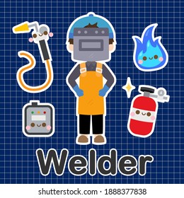 Welder - Set of occupation cute kawaii cartoon character 