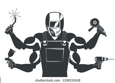 Welder with a tool in his hands design for welding