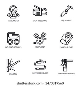 Welder tools icon set. Outline set of 9 welder tools vector icons for web design isolated on white background