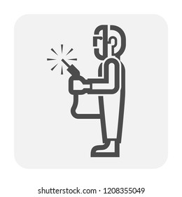 Welder vector icon. Include welding tool, mask, steel or metal work in manufacturing, production industry. May called man worker, labor to use weld technical to repair, fabrication and joint material.