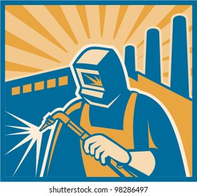 Welder Welding Factory Retro Woodcut