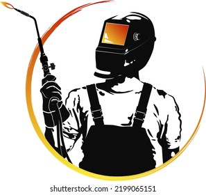 Welder with welding in hand. Welding and repair work symbol