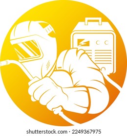 Welder with welding machine symbol. Welding and technical work design