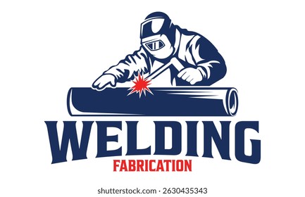 Welder welds a pipe logo design vector template