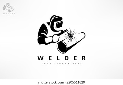 Welder welds pipe logo vector. Welded design.