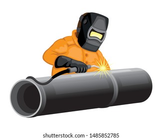 Welder Welds Pipeline On White Background Stock Vector (Royalty Free ...