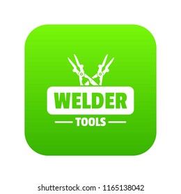 Welder work icon green vector isolated on white background