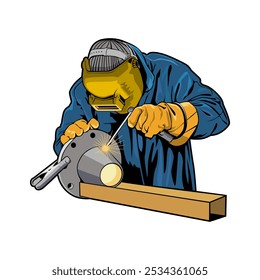 welder at work illustration logo design vector	
