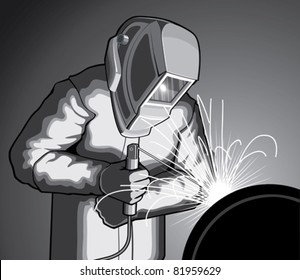 Welder at work is an illustration of a welder welding.