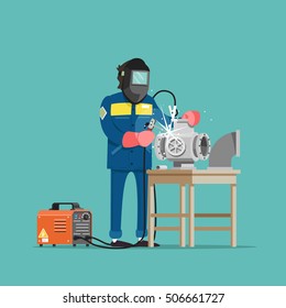 Welder at work. Vector illustration.