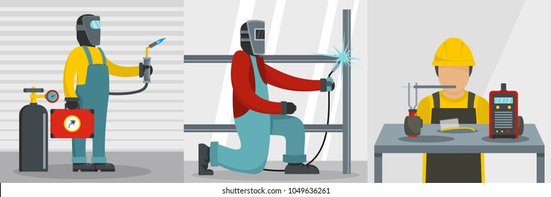 Welder worker banner concept set. Flat illustration of 3 welder worker vector banner horizontal concepts for web