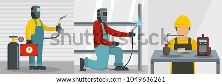 Welder worker banner concept set. Flat illustration of 3 welder worker vector banner horizontal concepts for web