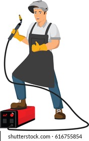 welder worker with equipment