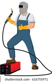 welder worker with equipment