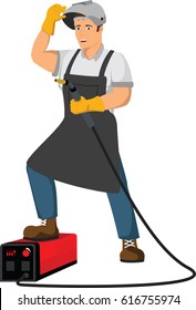 welder worker with equipment