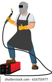welder worker with equipment