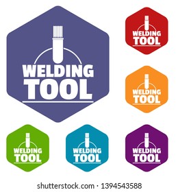 Welder worker icons vector colorful hexahedron set collection isolated on white 