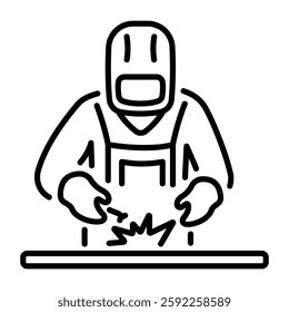 Welder worker linear character icon