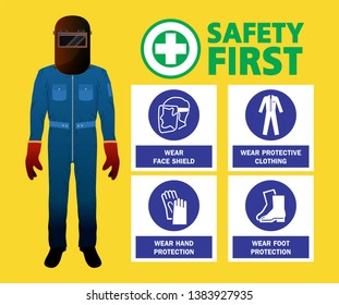 Welder worker, safety first, vector design