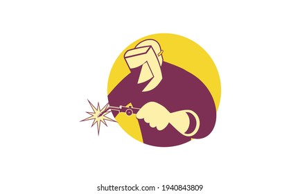 Retro de la antorcha de soldadura de trabajadores soldadores. vector de logotipo