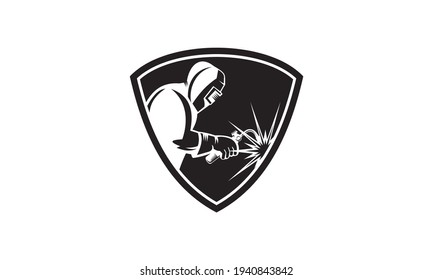 Welder worker welding torch retro. Logo vector