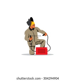 Welder worker working using welding torch sign. Vector Illustration. Branding Identity Corporate logo design template Isolated on a white background