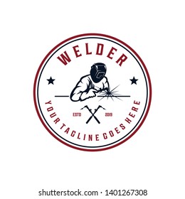 Welder working badge logo design