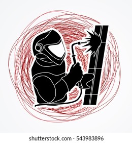 Welder working designed on grunge line graphic vector.