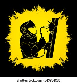 Welder working designed on grunge frame graphic vector.